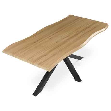 Stůl jídelní, 180x90x75 cm, MDF deska, dekor divoký dub, kovová noha ve tvaru hvězdy, černý lak
