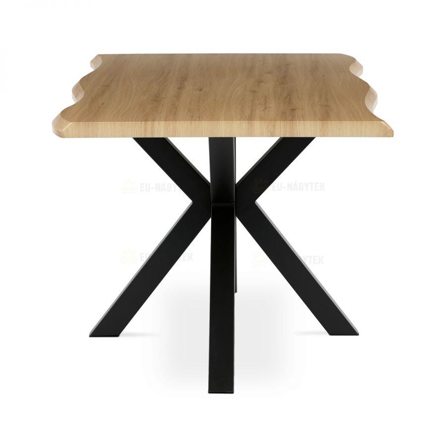Stůl jídelní, 180x90x75 cm, MDF deska, dekor divoký dub, kovová noha ve tvaru hvězdy, černý lak