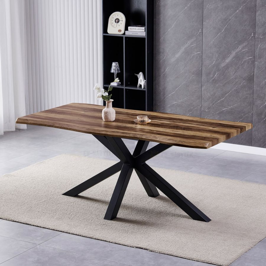 Stůl jídelní, 180x90x75 cm, MDF deska, dekor staré dřevo, kovová noha ve tvaru hvězdy, černý lak