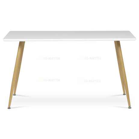 Stůl jídelní 140x80, MDF, bílá matná deska, kovové nohy v barvě dubu.