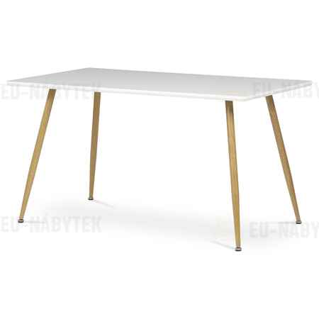 Stůl jídelní 140x80, MDF, bílá matná deska, kovové nohy v barvě dubu.