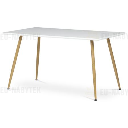 Stůl jídelní 140x80, MDF, bílá matná deska, kovové nohy v barvě dubu.