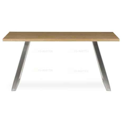 Stůl jídelní 160x90cm, MDF+ dýha, odstín dub, kovové nohy, broušený nerez.