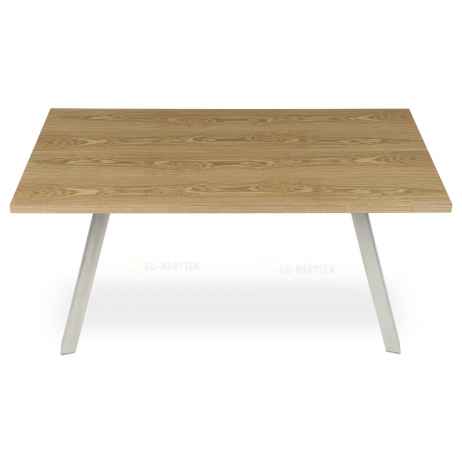 Stůl jídelní 160x90cm, MDF+ dýha, odstín dub, kovové nohy, broušený nerez.