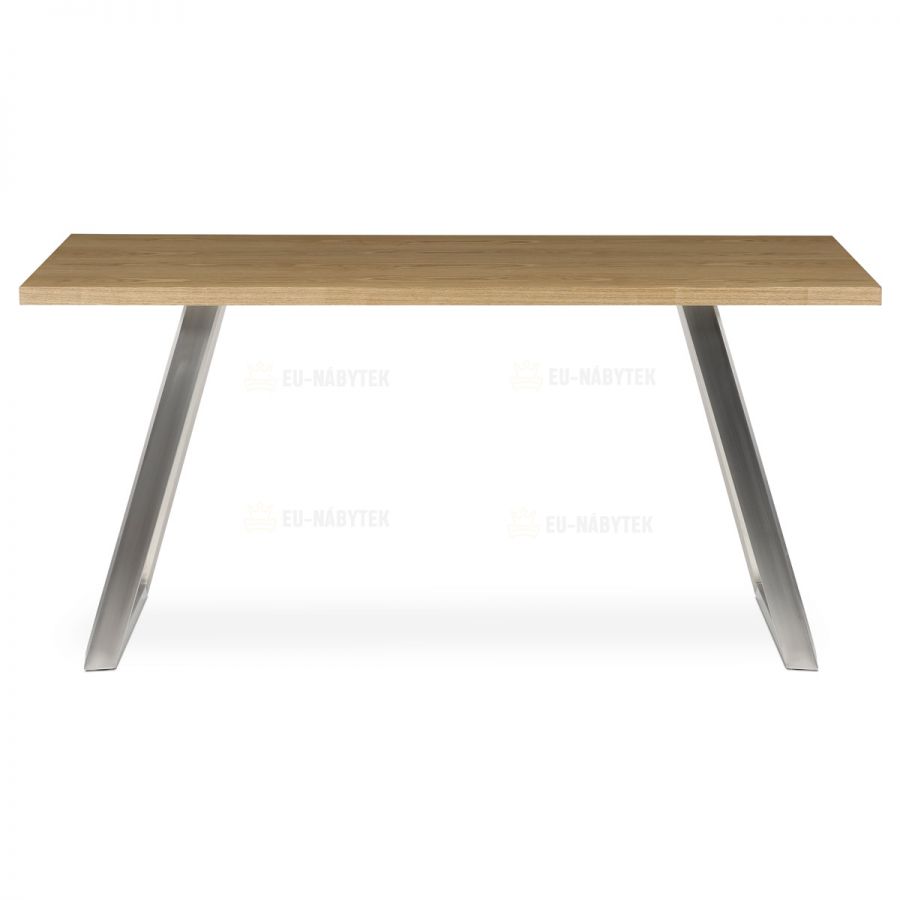 Stůl jídelní 160x90cm, MDF+ dýha, odstín dub, kovové nohy, broušený nerez.