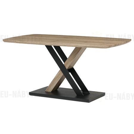Stůl jídelní 160x90cm, MDF, 3D dekor dub san remo, kovové nohy, černý lak.