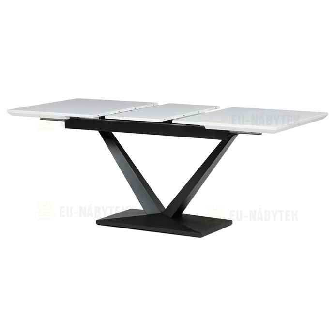 Stůl jídelní, 140+40x85, bílá matná MDF deska, černé kovové nohy.