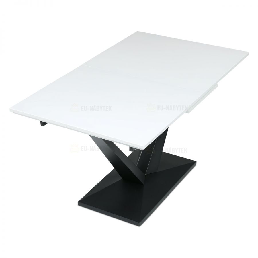Stůl jídelní, 140+40x85, bílá matná MDF deska, černé kovové nohy.