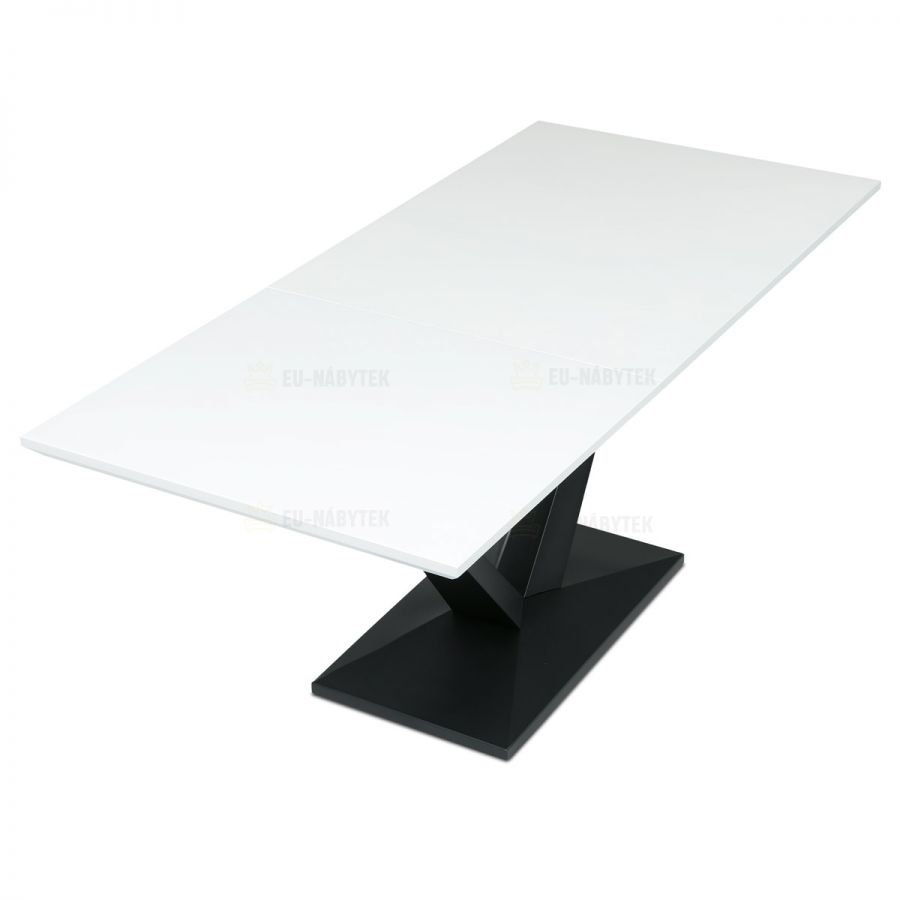 Stůl jídelní, 140+40x85, bílá matná MDF deska, černé kovové nohy.