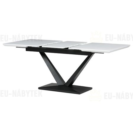 Stůl jídelní, 140+40x85, bílá matná MDF deska, černé kovové nohy.