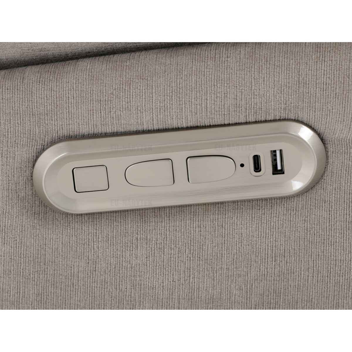 TV křeslo s elektrickým polohováním, držák telefonu, uložný box, zabudované ovládání, USB-A a USB-C, rotace do 240°, hou