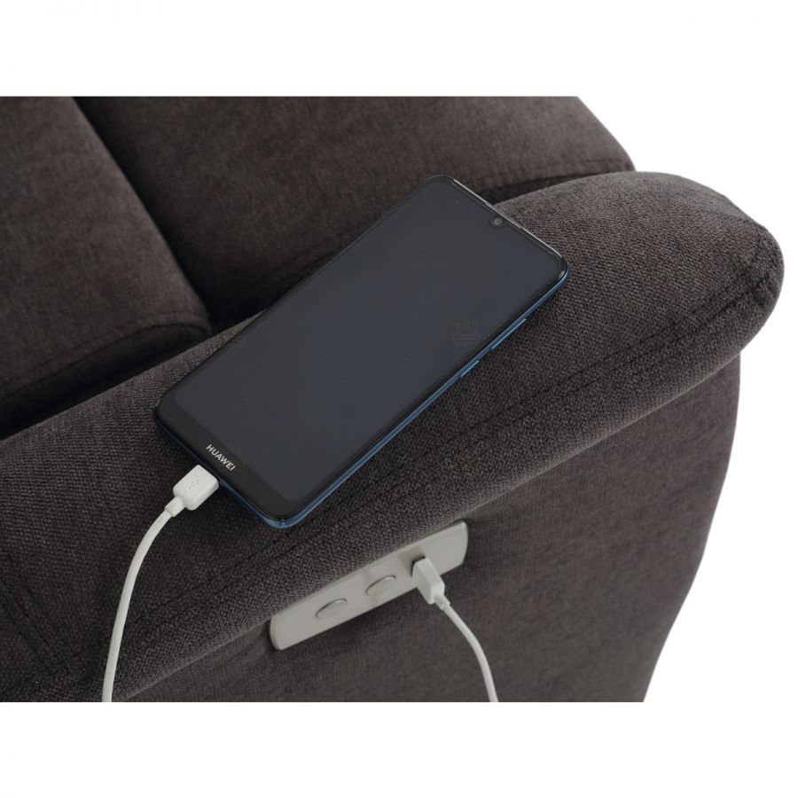 Polohovací křeslo s elektrickým ovládáním, potah hnědá látka
