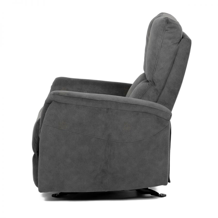 Křeslo polohovací, manuální polohování, šedá látka, houpací mechanismus