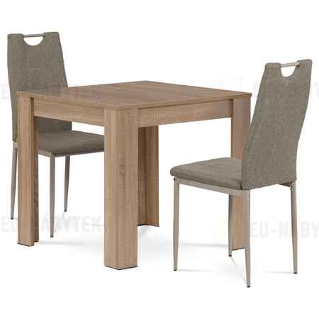 Jídelní set 1+2, stůl 80x80 cm, MDF dub sonoma, židle cappuccino látka a lak