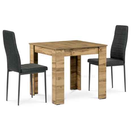 Jídelní set 1+2, stůl 80x80 cm, MDF dub wotan, židle černá látka, černý lak