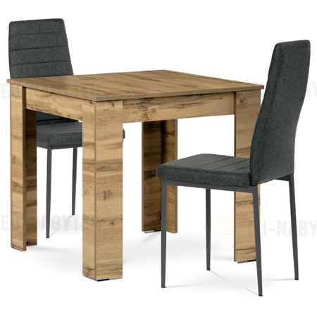 Jídelní set 1+2, stůl 80x80 cm, MDF dub wotan, židle černá látka, černý lak