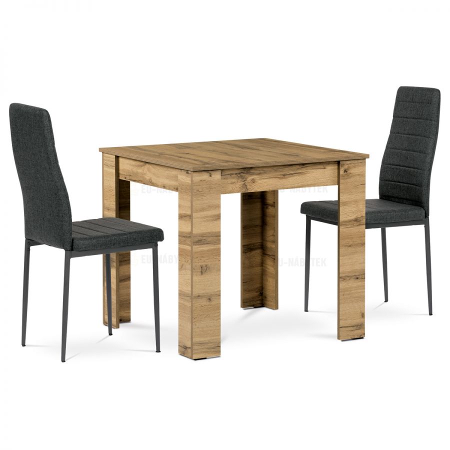 Jídelní set 1+2, stůl 80x80 cm, MDF dub wotan, židle černá látka, černý lak