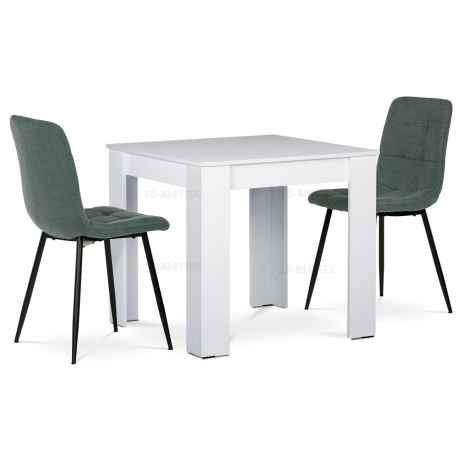 Jídelní set 1+2, stůl 80x80 cm, bílá MDF, židle zelená látka, černý lak