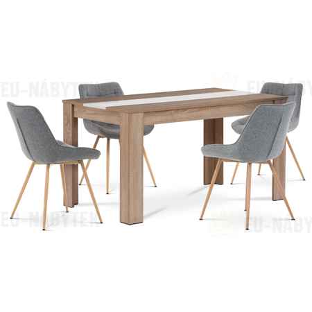 Jídelní set 1+4, stůl 138x80cm, MDF dub sonoma, židle šedá látka, dekor dub
