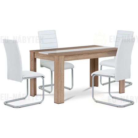 Jídelní set 1+4, stůl 138x80 cm, MDF dub sonoma, židle bílá ekokůže, šedý lak