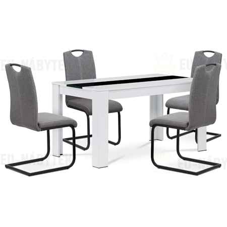 Jídelní set 1+4, stůl 138x80 cm, bílá MDF, židle šedá látka, černý lak
