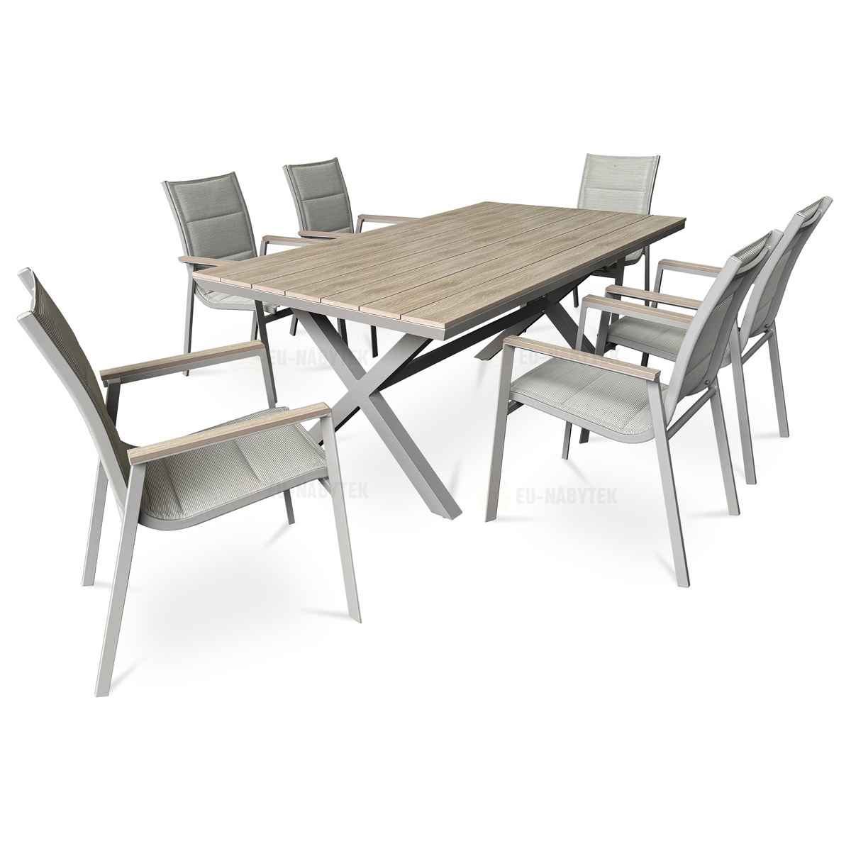 Židle zahradní béžový textilen, hliník, béžová barva, područky polywood v dekoru dubu