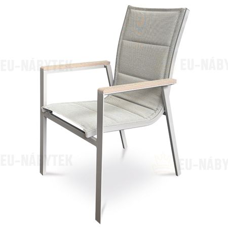 Židle zahradní béžový textilen, hliník, béžová barva, područky polywood v dekoru dubu