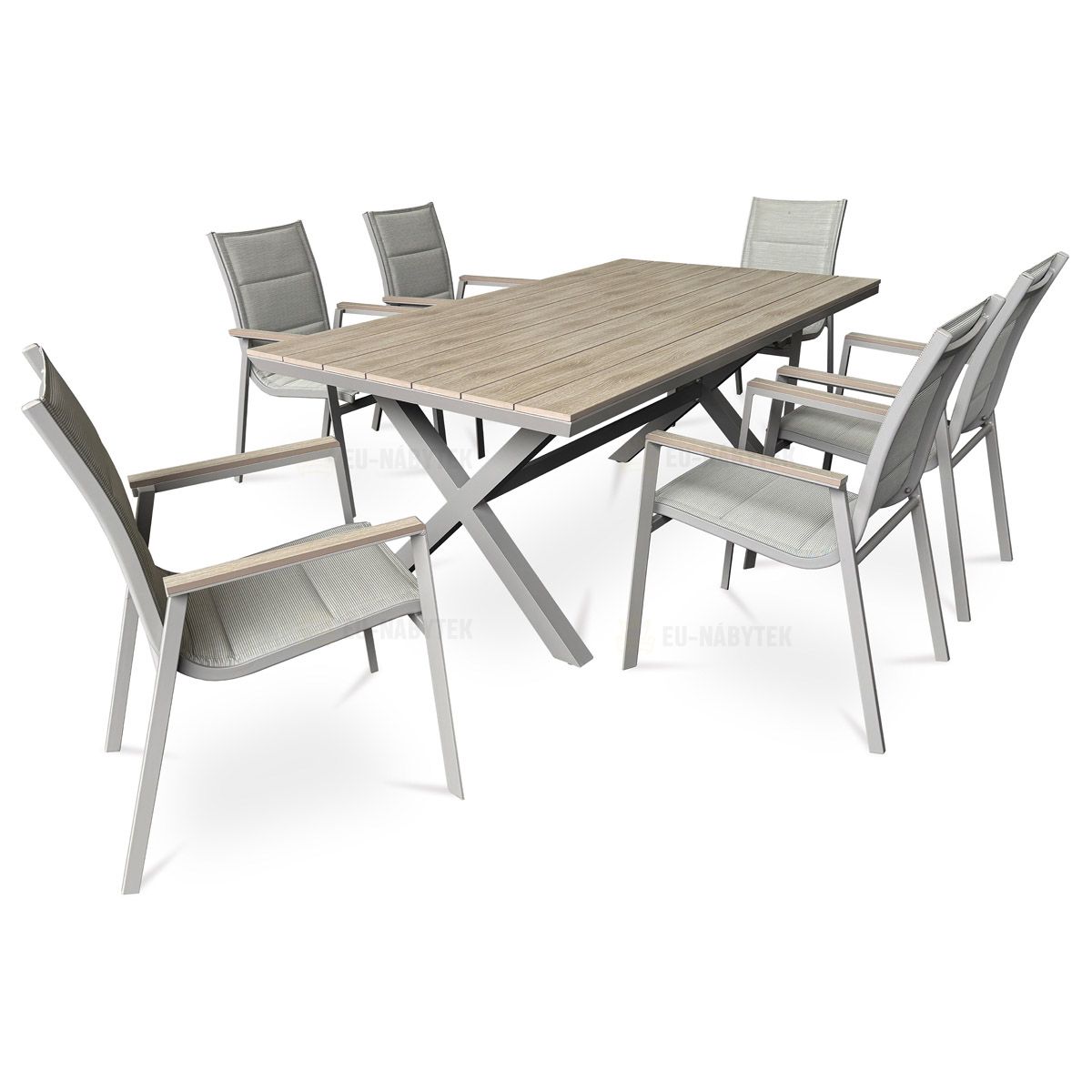 Židle zahradní béžový textilen, hliník, béžová barva, područky polywood v dekoru dubu