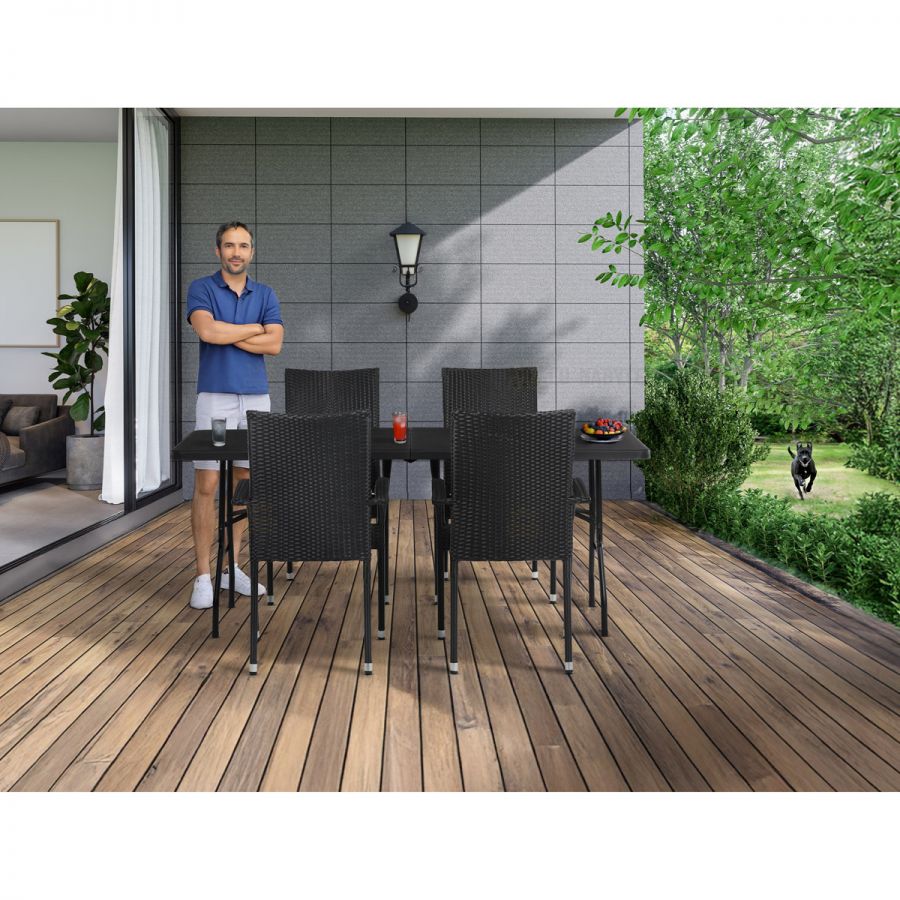 Židle zahradní, černý umělý ratan, kov, stohovatelná.