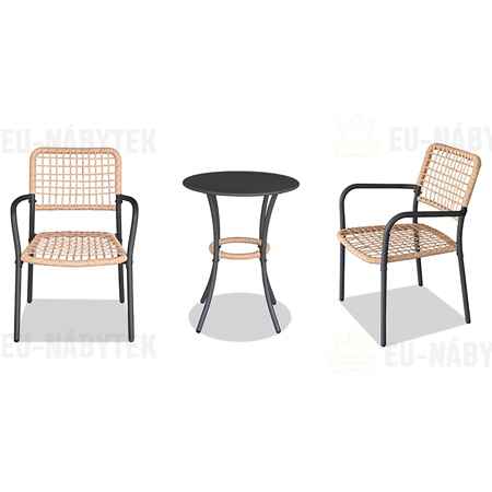 Zahradní set 1+2, stůl 60x60, židle umělý ratan barva přírodní,  kov antracit