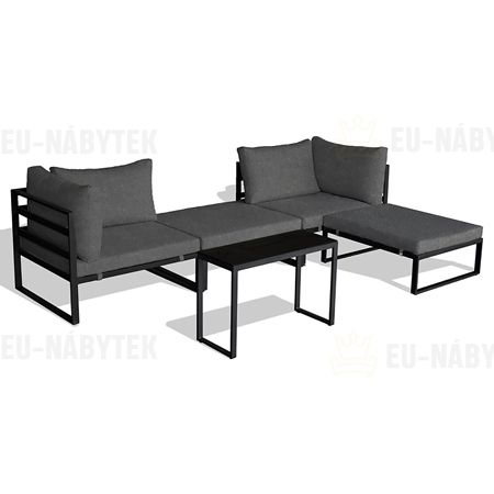 Zahradní set 2+1, stolek 75x30, multifunkční pohovka, kov antracit, tmavě šedá látka