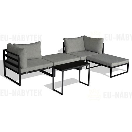 Zahradní set 2+1, stolek 75x30, multifunkční pohovka, kov antracit, světle šedá látka