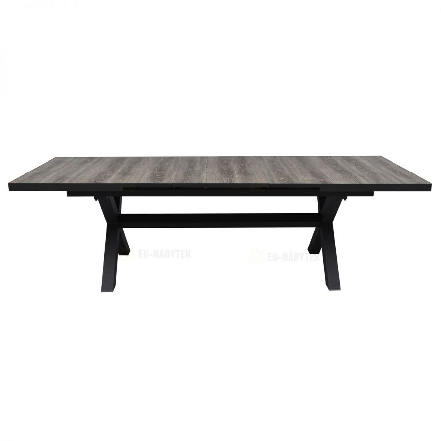 Stůl zahradní rozkládací, keramická deska v dekoru dub 200+60x100x77 cm, hliníková konstrukce