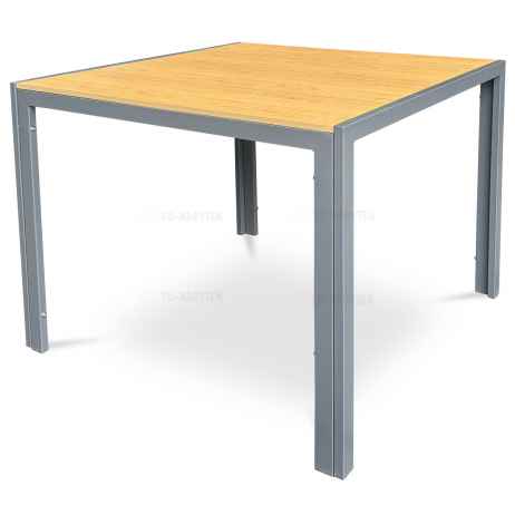 Stůl zahradní 90x90x73, deska polywood v dekoru dubu, šedá kovová konstrukce