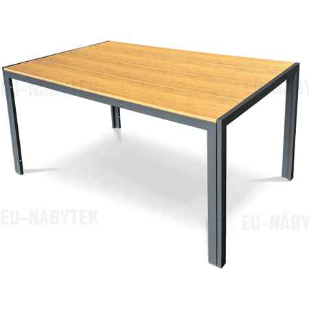 Stůl zahradní 150x90x73, deska polywood v dekoru dubu, šedá kovová konstrukce