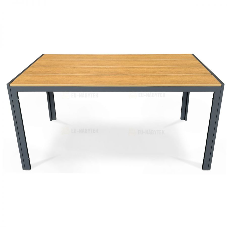 Stůl zahradní 150x90x73, deska polywood v dekoru dubu, šedá kovová konstrukce