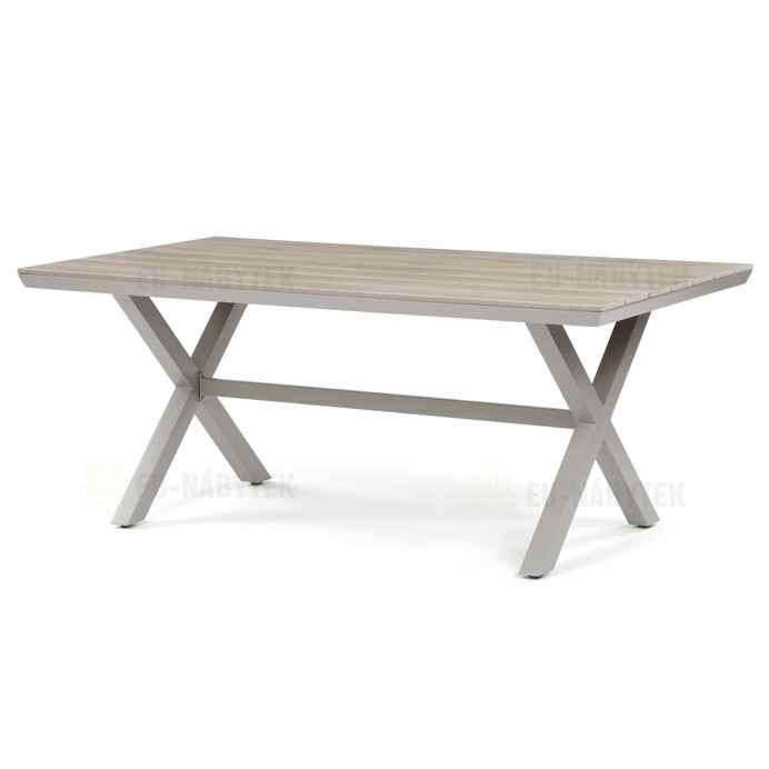 Stůl zahradní 180x100x75, deska polywood v dekoru světlého dubu, hliníková konstrukce, béžová barva