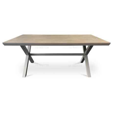 Stůl zahradní 180x100x75, deska polywood v dekoru světlého dubu, hliníková konstrukce, béžová barva