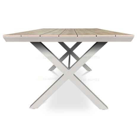 Stůl zahradní 180x100x75, deska polywood v dekoru světlého dubu, hliníková konstrukce, béžová barva