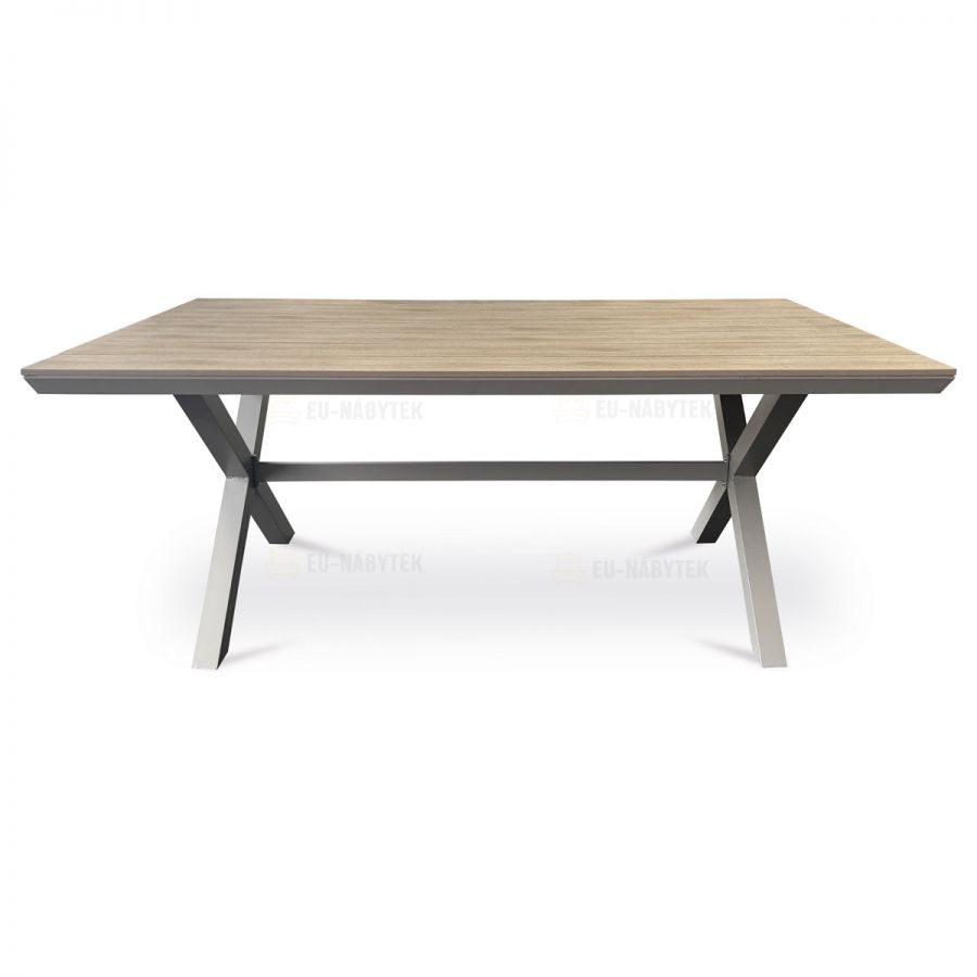 Stůl zahradní 180x100x75, deska polywood v dekoru světlého dubu, hliníková konstrukce, béžová barva