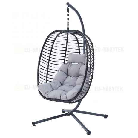 Zahradní závěsné křeslo, výplet antracit umělý ratan, potah šedá látka