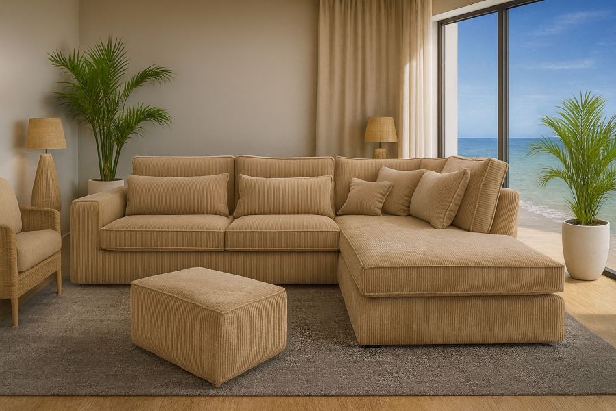 Rohová sedačka CORINA hnědá + taburet