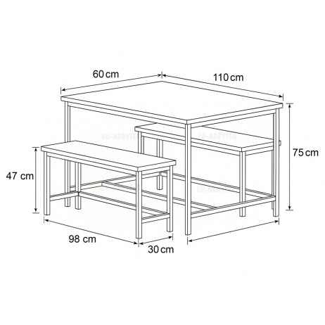 Jídelní set 1+2, rozměr stolu 110x60x75, rozměr lavice 98x30x47, MDF, barva staré dřevo