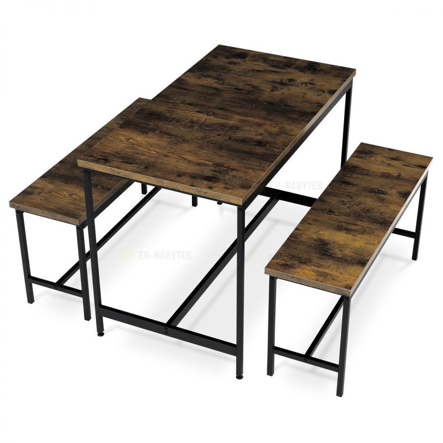 Jídelní set 1+2, rozměr stolu 110x60x75, rozměr lavice 98x30x47, MDF, barva staré dřevo