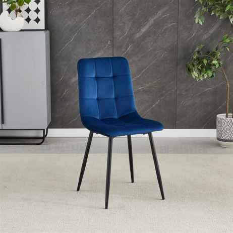 Židle jídelní, modrá sametová látka, nohy černý kov