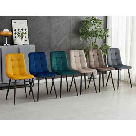 Židle jídelní, modrá sametová látka, nohy černý kov