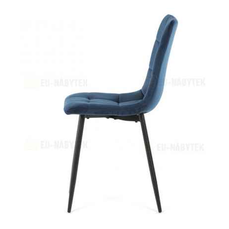Židle jídelní, modrá sametová látka, nohy černý kov