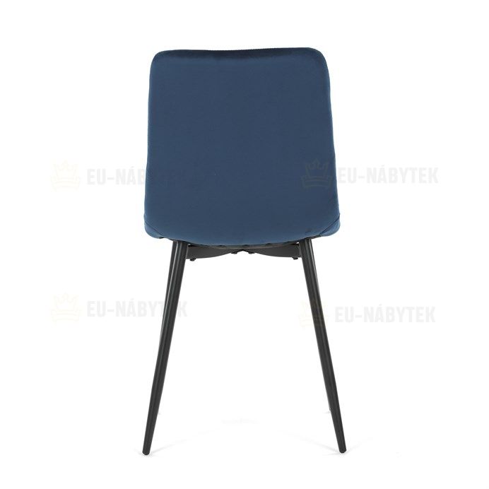 Židle jídelní, modrá sametová látka, nohy černý kov