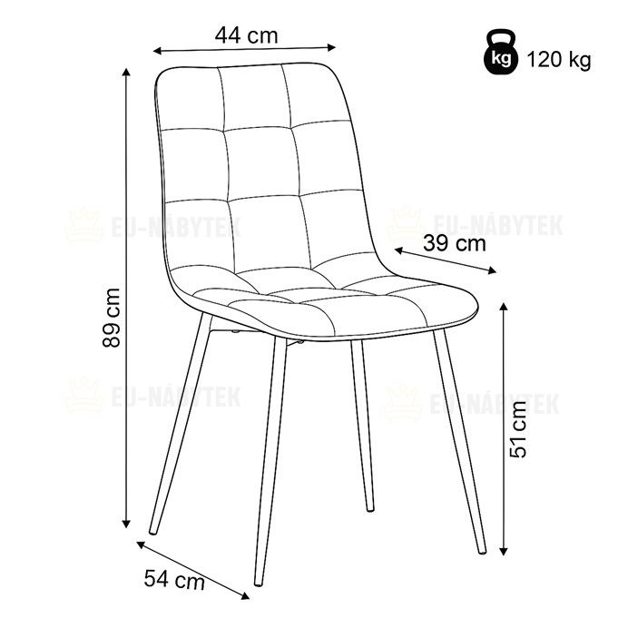 Židle jídelní, modrá sametová látka, nohy černý kov