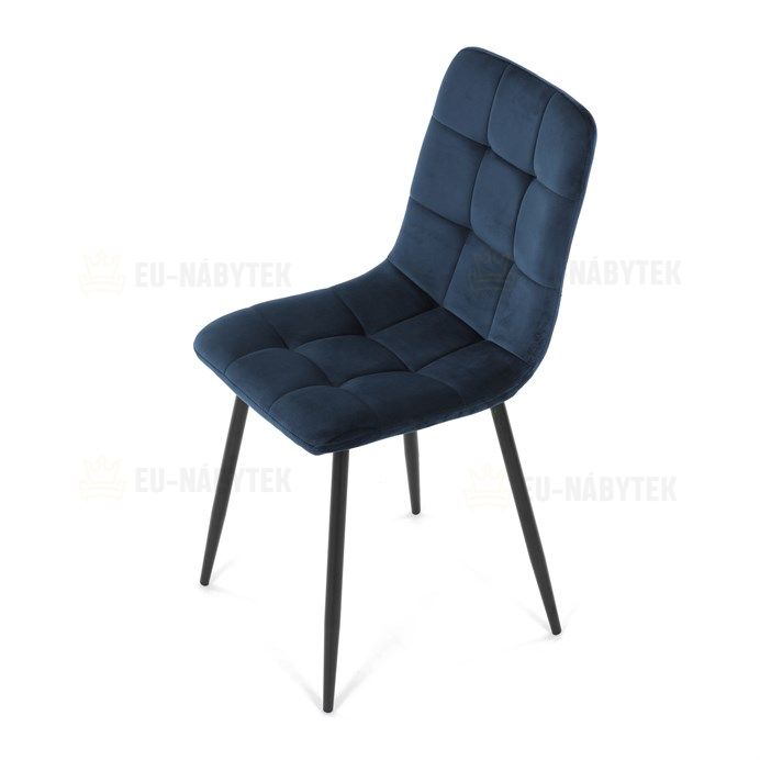 Židle jídelní, modrá sametová látka, nohy černý kov